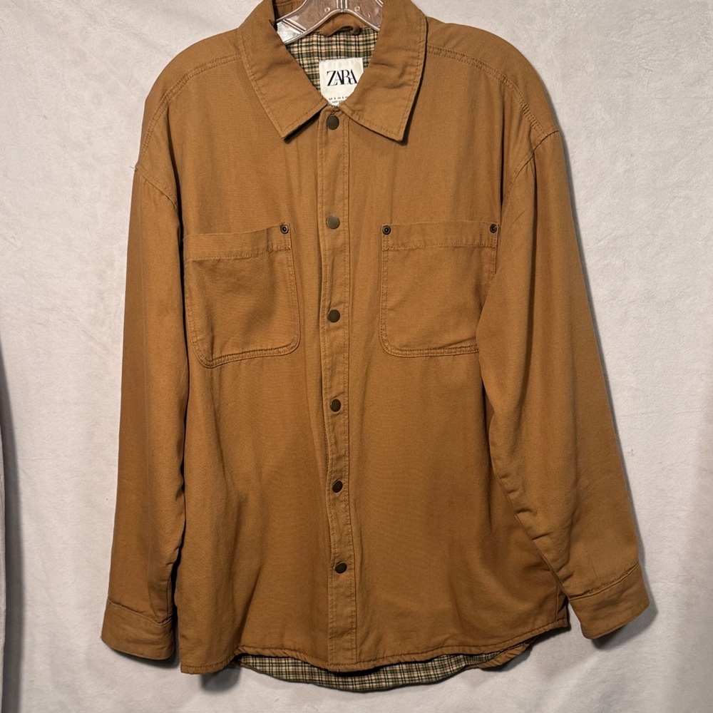 Zara Men's Tan Button-Up Shirt Jacket